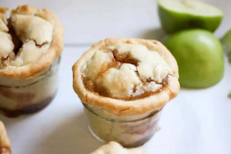 Mini Mason Jar Apple Pies on white background