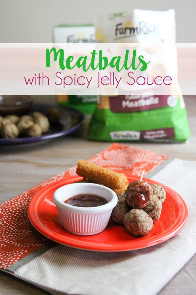 Farm Rich Meatballs with Spicy Jelly Sauce are ready in less than 20 minutes and PERECT for a holiday party! #20MinutesToTasty