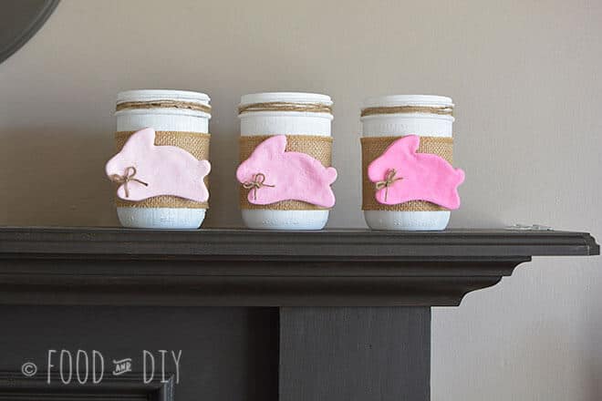 Easter bunny mason jars are a cute, DIY Easter decor idea.