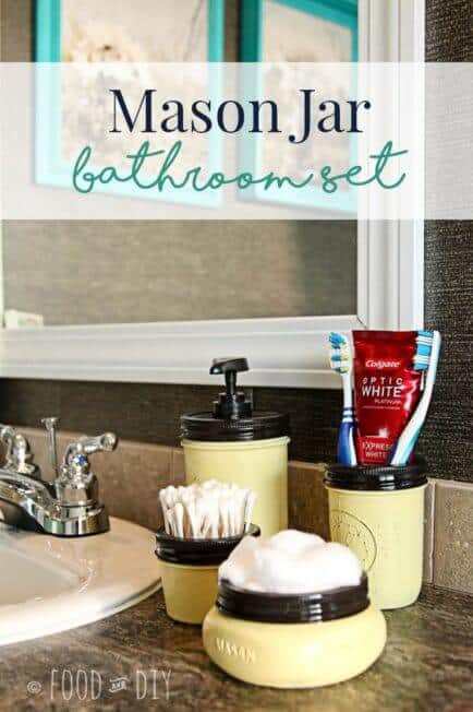 Mason Jar Bathroom Set. A simple way to add farmhouse flair to your bathroom!
