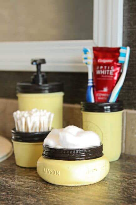 Mason Jar Bathroom Set. A simple way to add farmhouse flair to your bathroom!