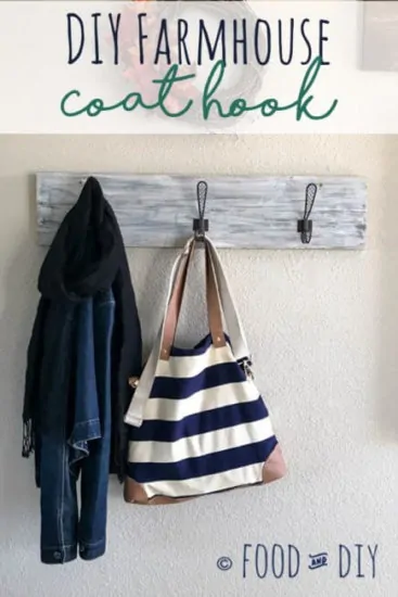 This DIY Farmhouse Coat Rack can be made in ONE day and adds adorable farmhouse flair to your entryway or mudroom!!