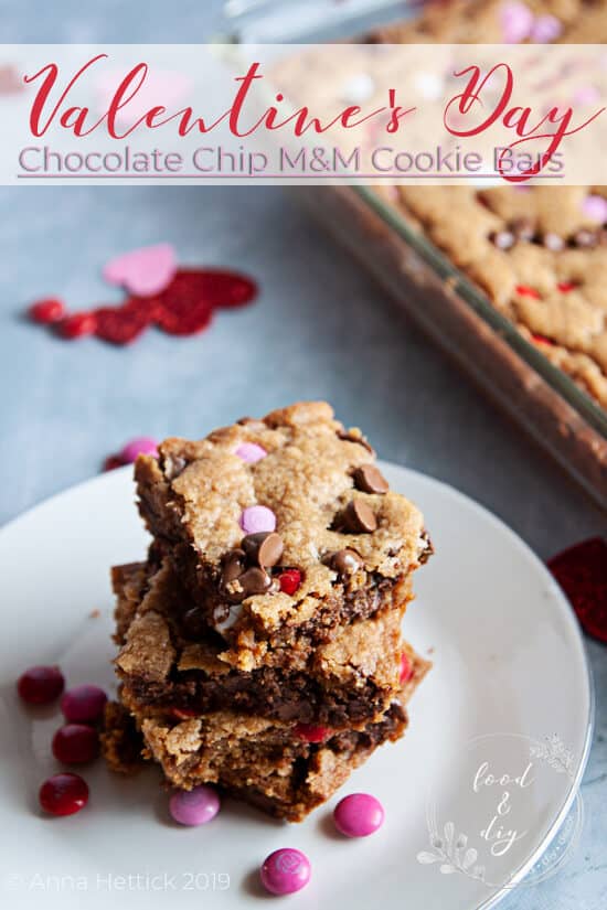 Chocolate Chip M&M Valentine's Day Cookie Bars