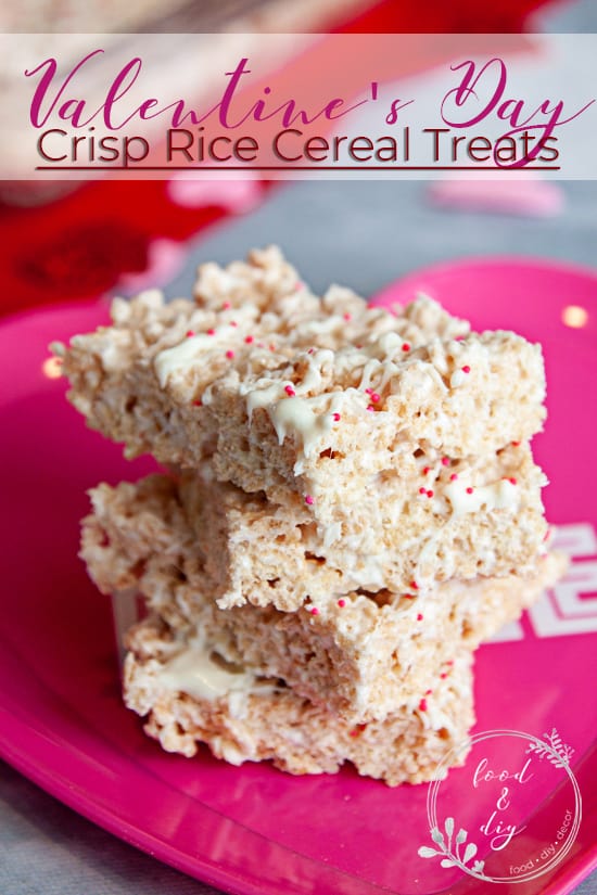 crisp rice cereal treats on a pink heart shaped plate