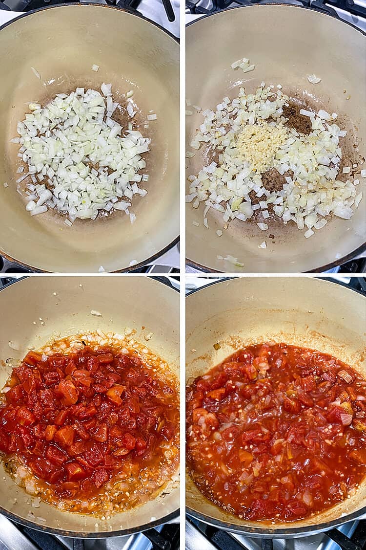 Steps 1-4 to make garlic tomato soup